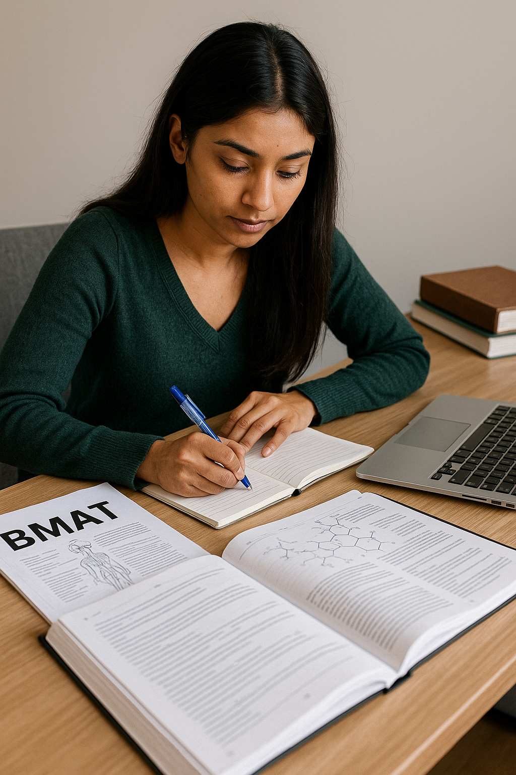 Students studying for BMAT using books and notes