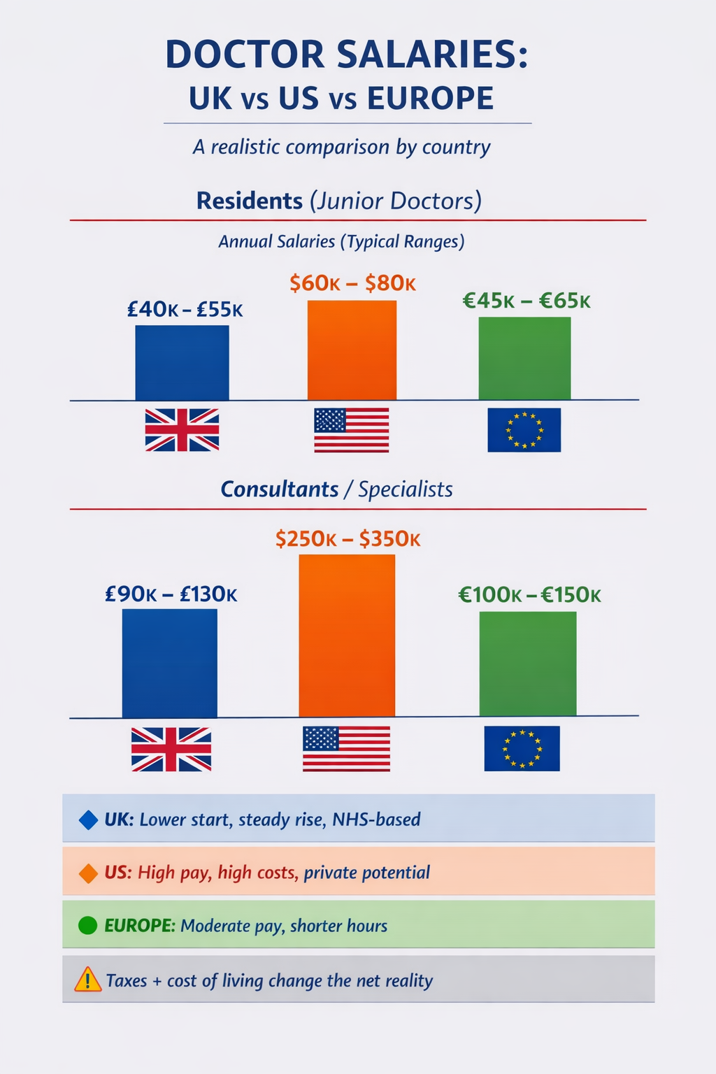 Doctor salaries comparison UK, US, Europe
